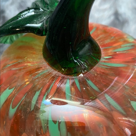 Handblown Orange Glass Pumpkin with Green Stem - Home Art - Picture 12 of 16